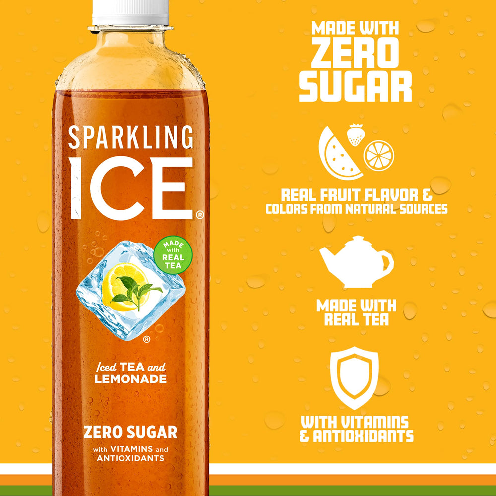 Sparkling Ice Tea Lemonade glass with ice demonstrates a refreshing, low-calorie sip.