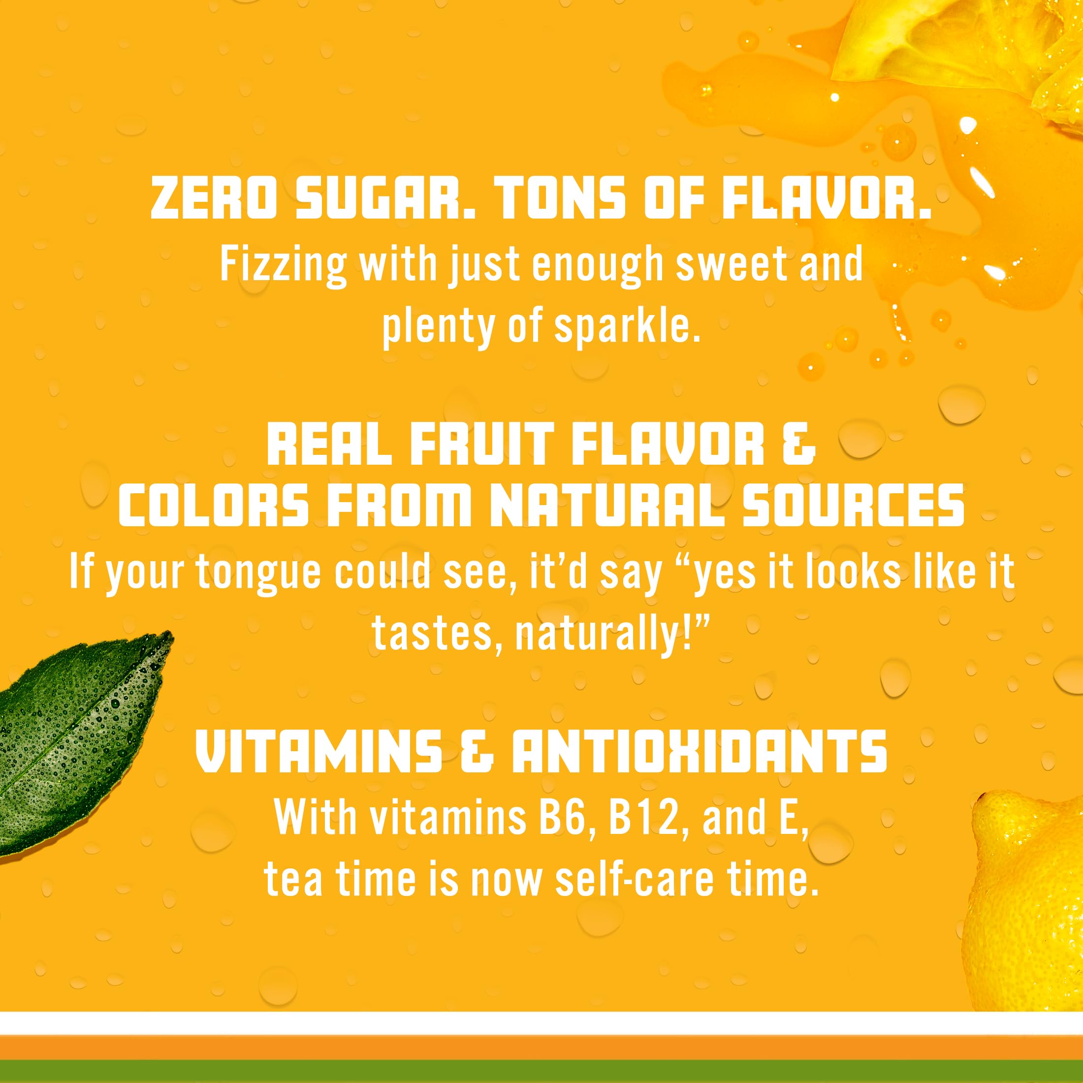 Sparkling Ice Tea Lemonade label closeup highlights vitamins and antioxidants.