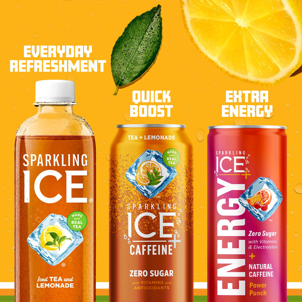 Sparkling Ice Tea Lemonade outdoor setup suggests summer hydration options.