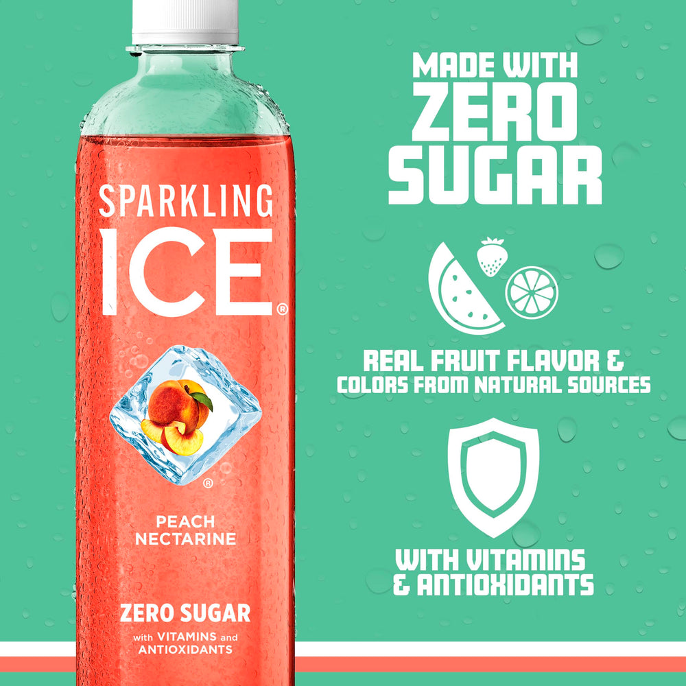 Sparkling Ice zero-sugar bottle emphasizes low calories and flavor