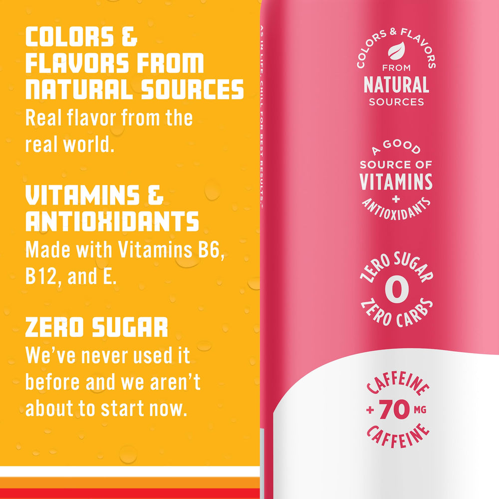 Sparkling Ice zero sugar nutrition panel highlights calories and carb-free profile.