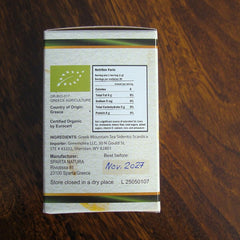 Spartanatura Mount Olympus tea leaves highlight organic farming and quality.