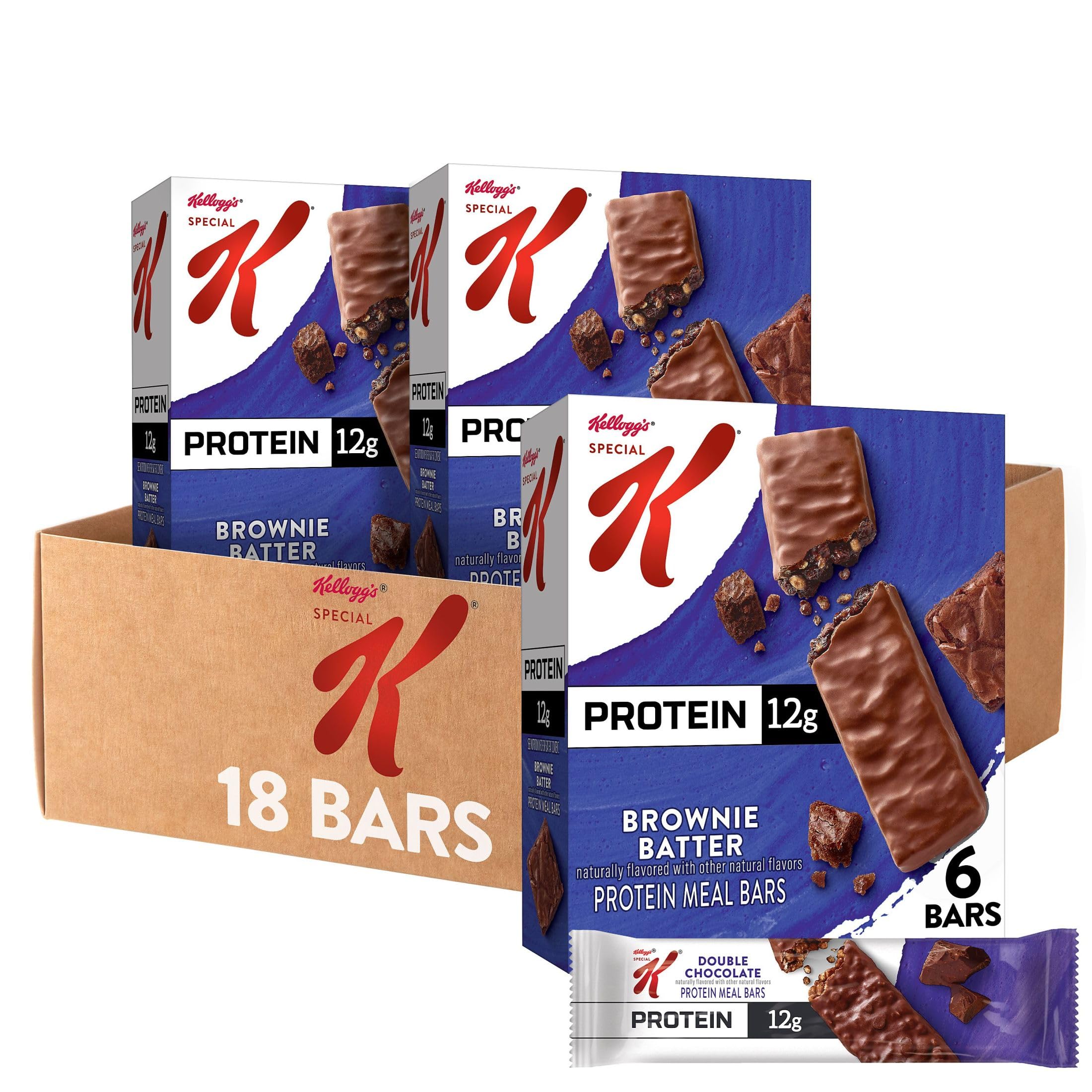 Special K Brownie Batter Bar packaging shown, convenient on-the-go meal replacement.