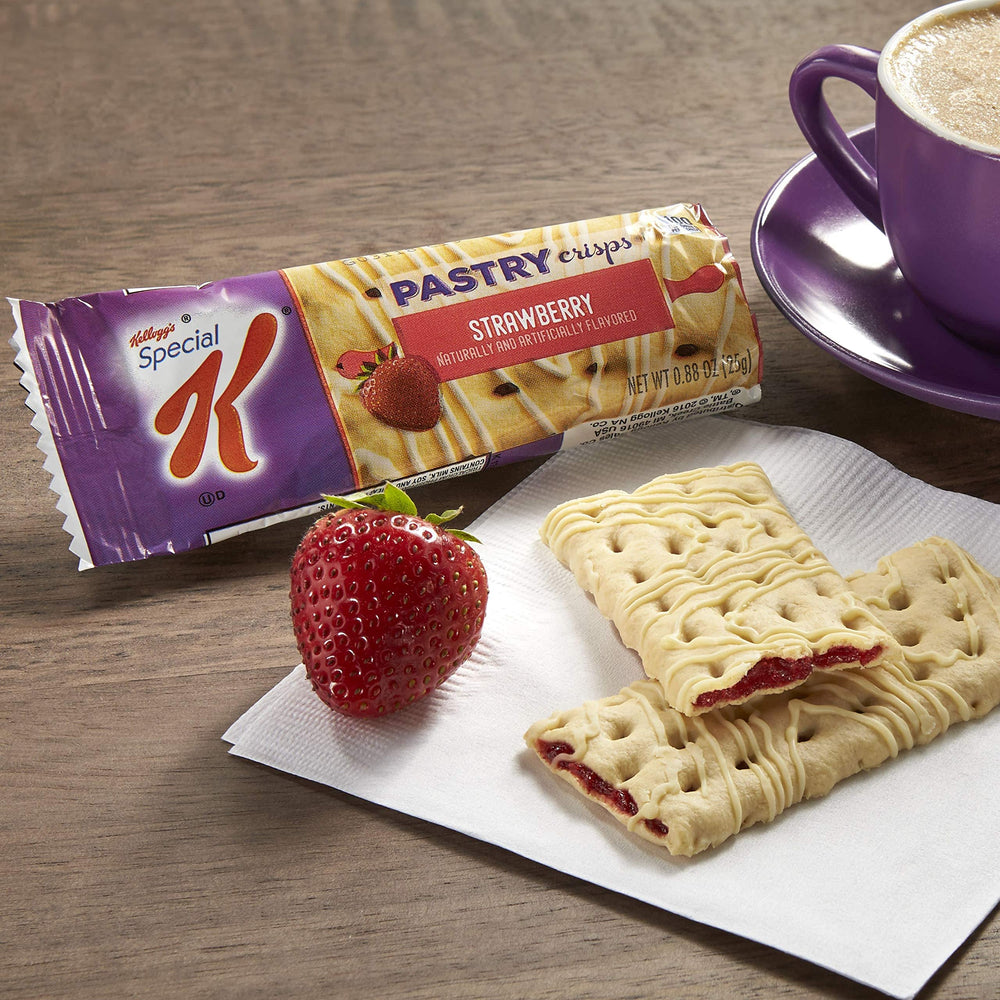 Special K Pastry Crisp frosting drizzle close-up for on-the-go snacking.