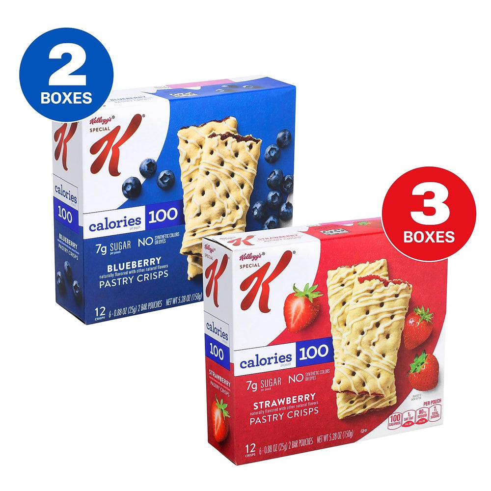 Special K Pastry Crisp packaging shows dimensions 6x5x4 inches, fits in most bags