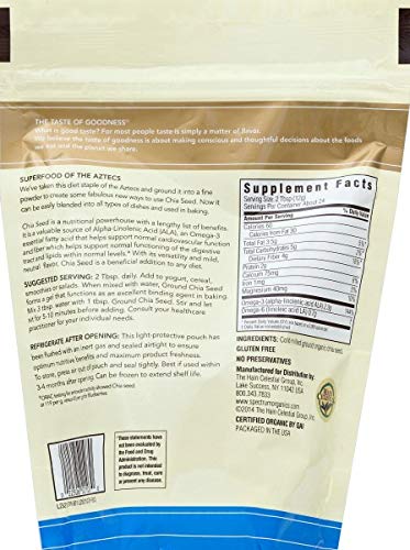 Spectrum Essentials chia seed packaging shows USDA Organic certification.