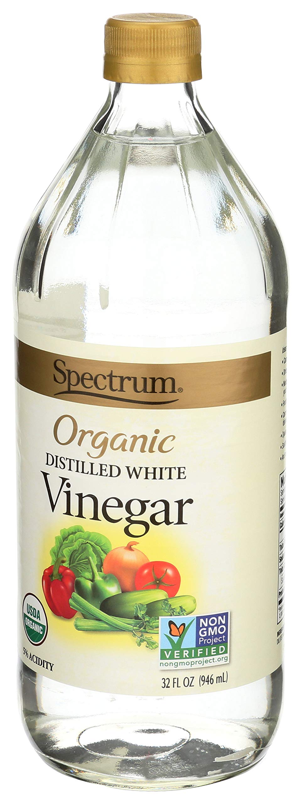 Label detail of Spectrum Naturals Organic White Distilled Vinegar showing organic certification.