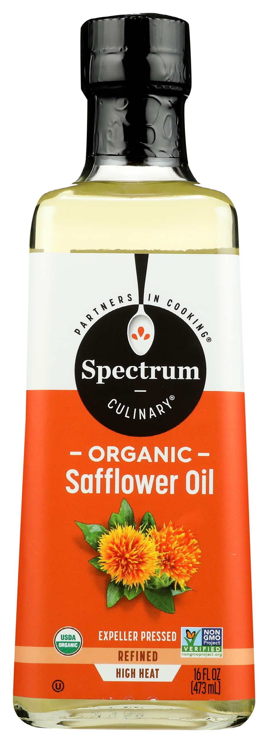 Spectrum Organic Safflower Oil bottle shows a clean, neutral flavor for everyday cooking.