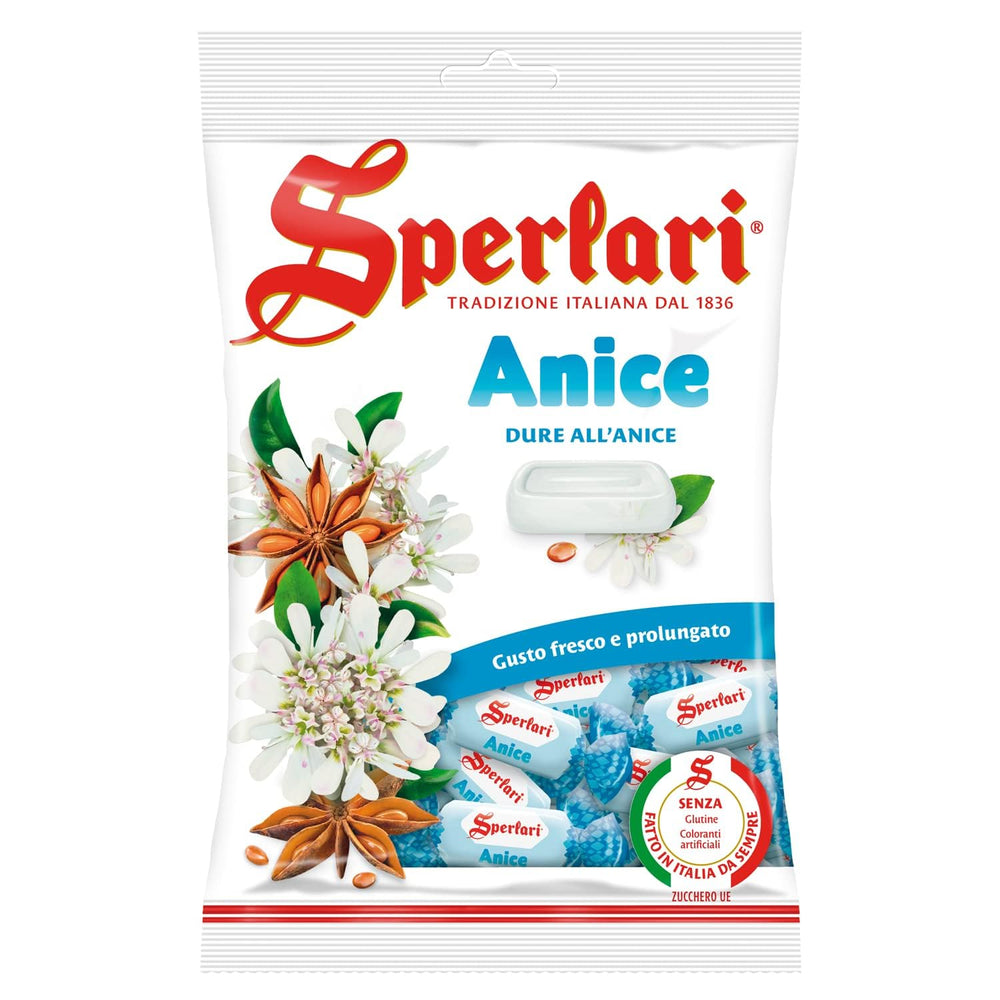 Sperlari Anise Hard Candy bag front view, authentic Italian flavor perfect for sharing.