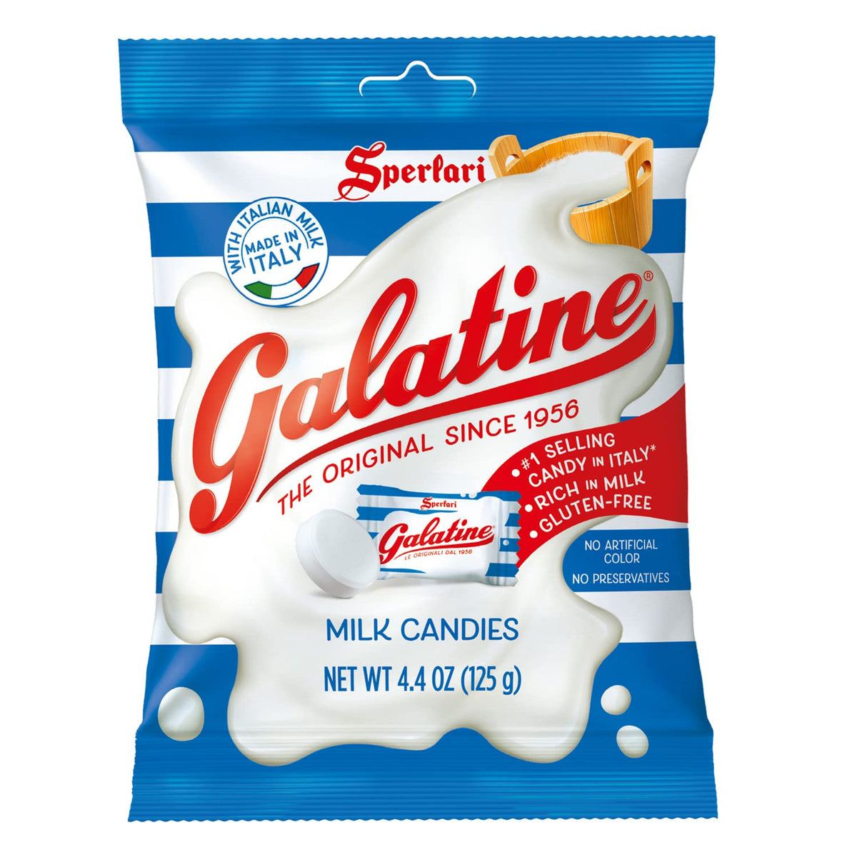Sperlari Galatine original milk candy bag, a portable 4.4 oz pack for sharing.