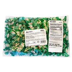 Close-up of Sperlari mint candy showing crisp sugar coating and mint aroma.