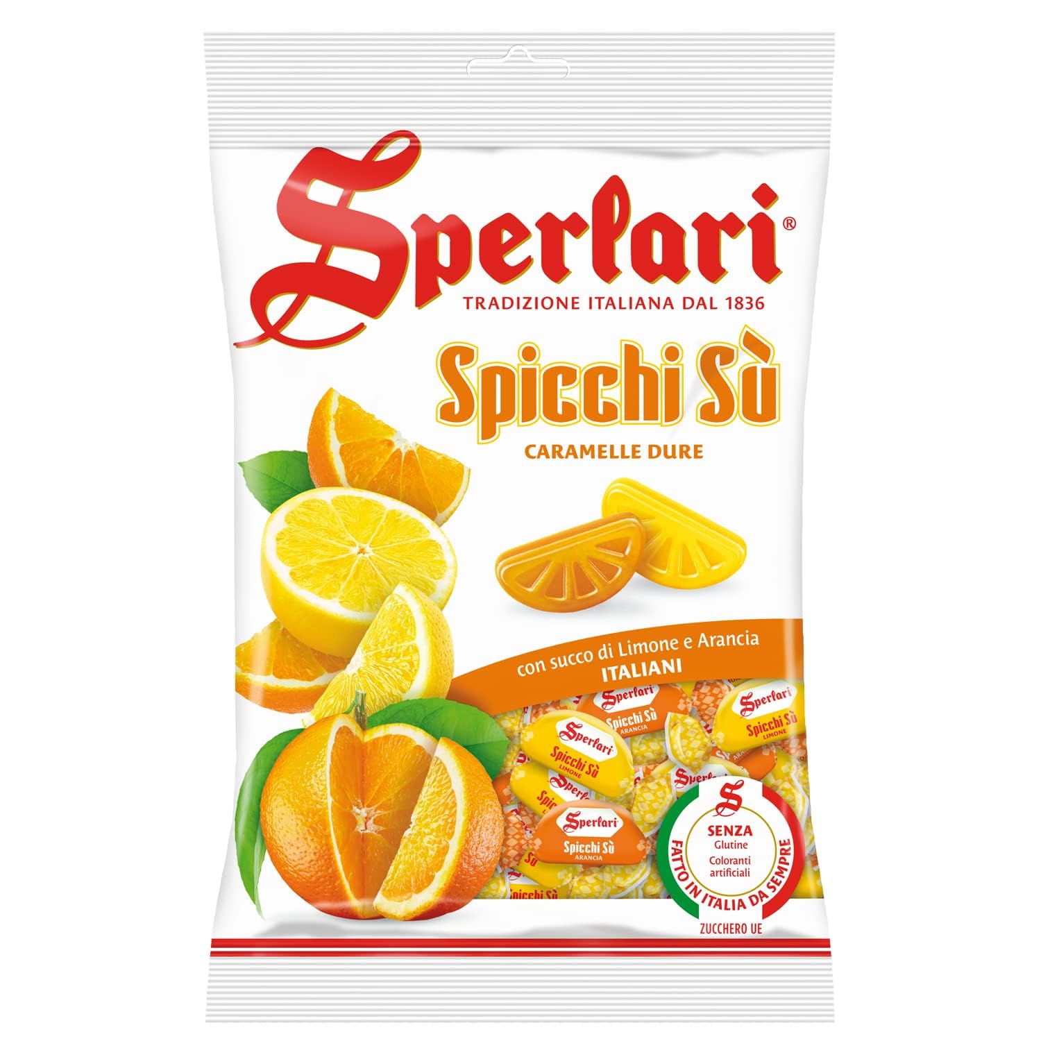 Sperlari Spicchi Citrus orange wedges candy, vibrant wedges ideal for sharing at gatherings.