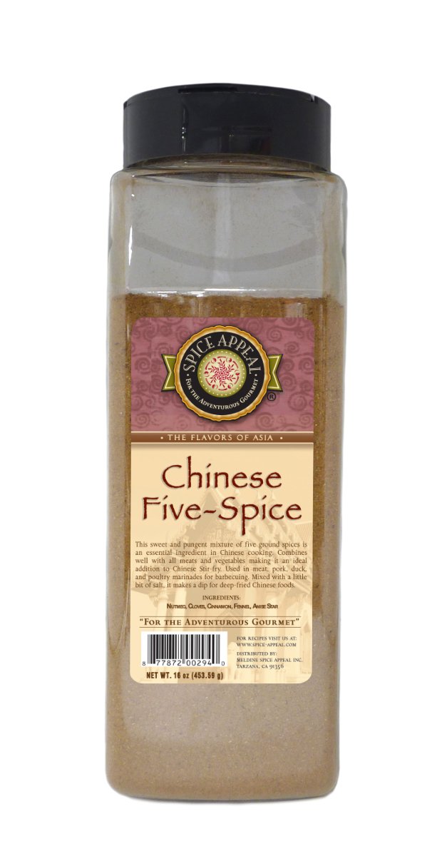 Spice Appeal Chinese Five-Spice bottle with fresh blend, ideal for pan-ready flavor in any kitchen.