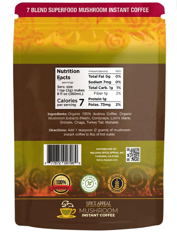 Spice Appeal Mushroom Instant Coffee powder being scooped for quick, convenient daily boost.