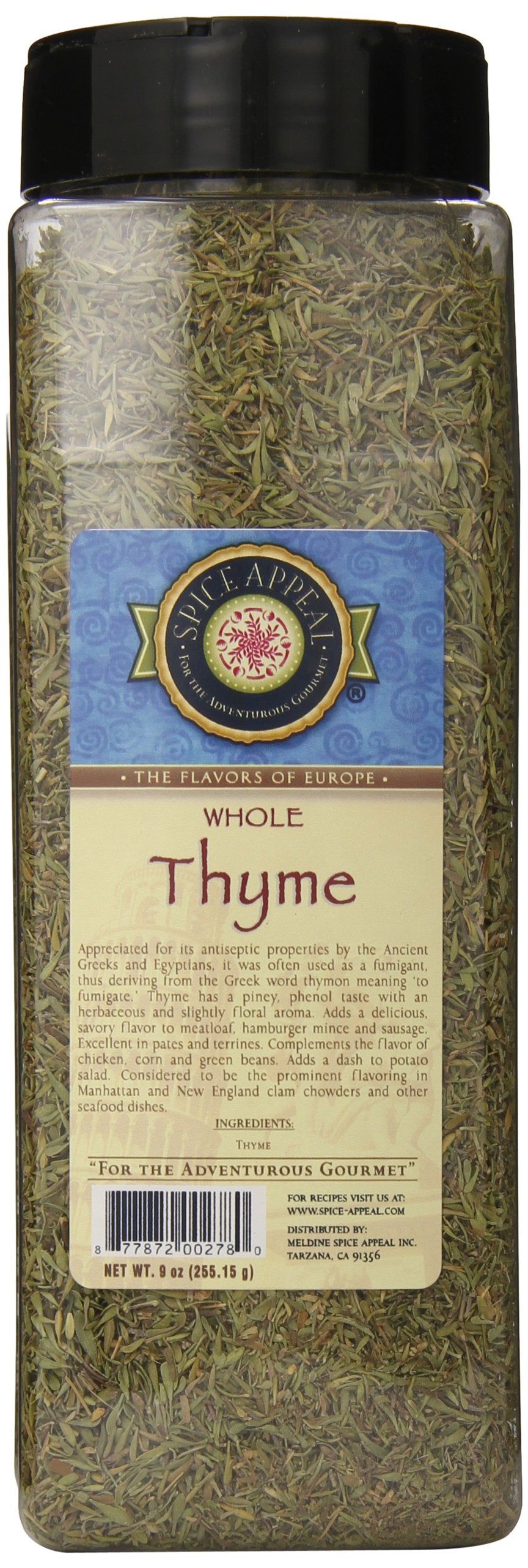 Spice Appeal Thyme, Whole 9oz pack, ideal for roasts and vegetable dishes.