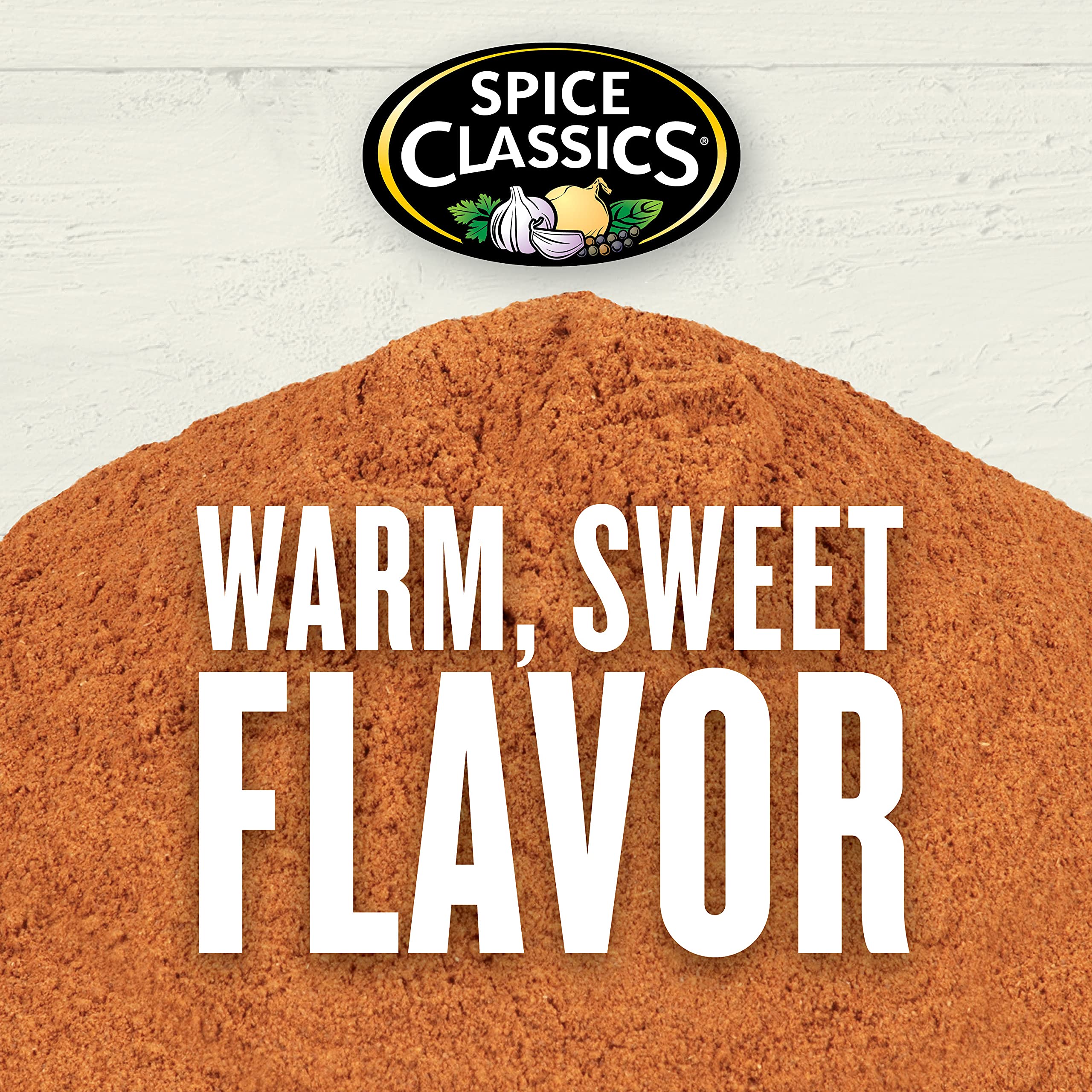 Spice Classics cinnamon on a pie shows dessert topping potential.
