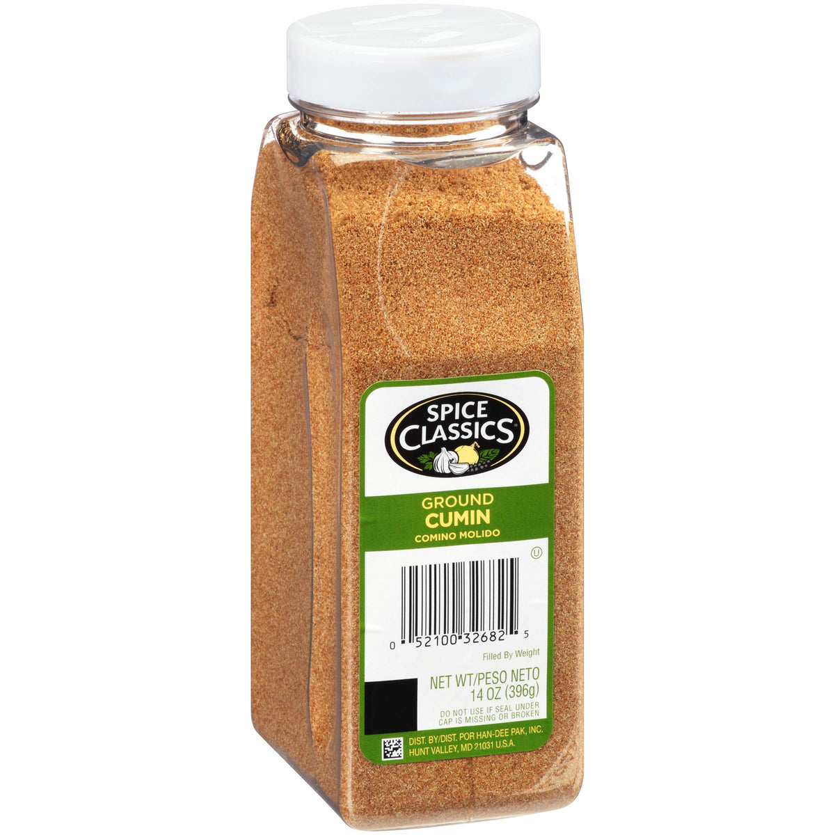 Spice Classics Ground Cumin 14 oz container on shelf adds earthy aroma to dishes.