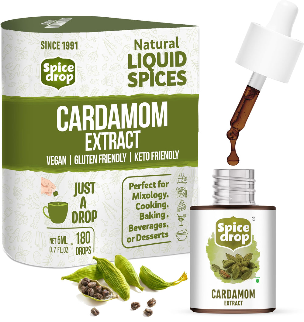Spice Drop Cardamom Extract bottle close-up highlighting pure aroma.