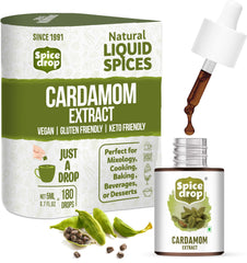 Spice Drop Cardamom Extract bottle close-up highlighting pure aroma.