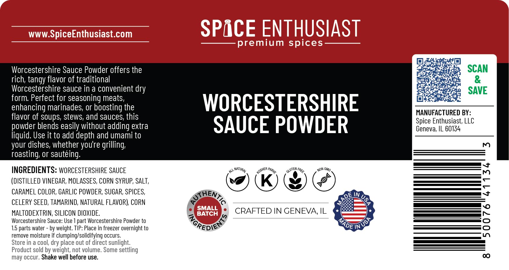 SPICE ENTHUSIAST Worcestershire Powder spoon-shot close-up for easy dry seasoning.