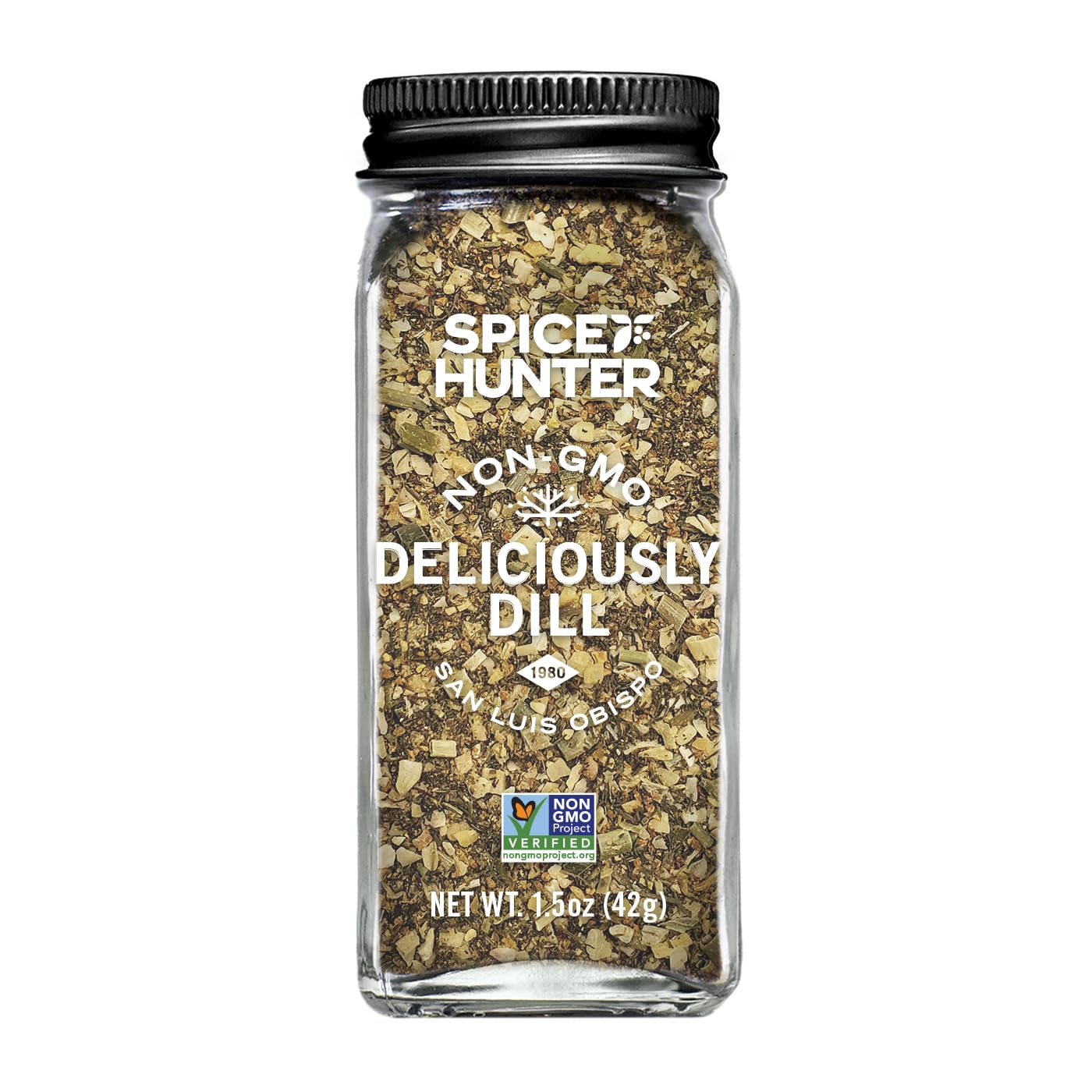 Spice Hunter Deliciously Dill Blend jar highlights fresh dill flavor for eggs, potatoes, and dips.