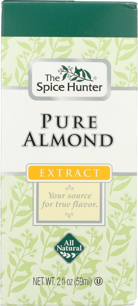 Spice Hunter Almond Pure extract bottle enhances baked goods with almond aroma.