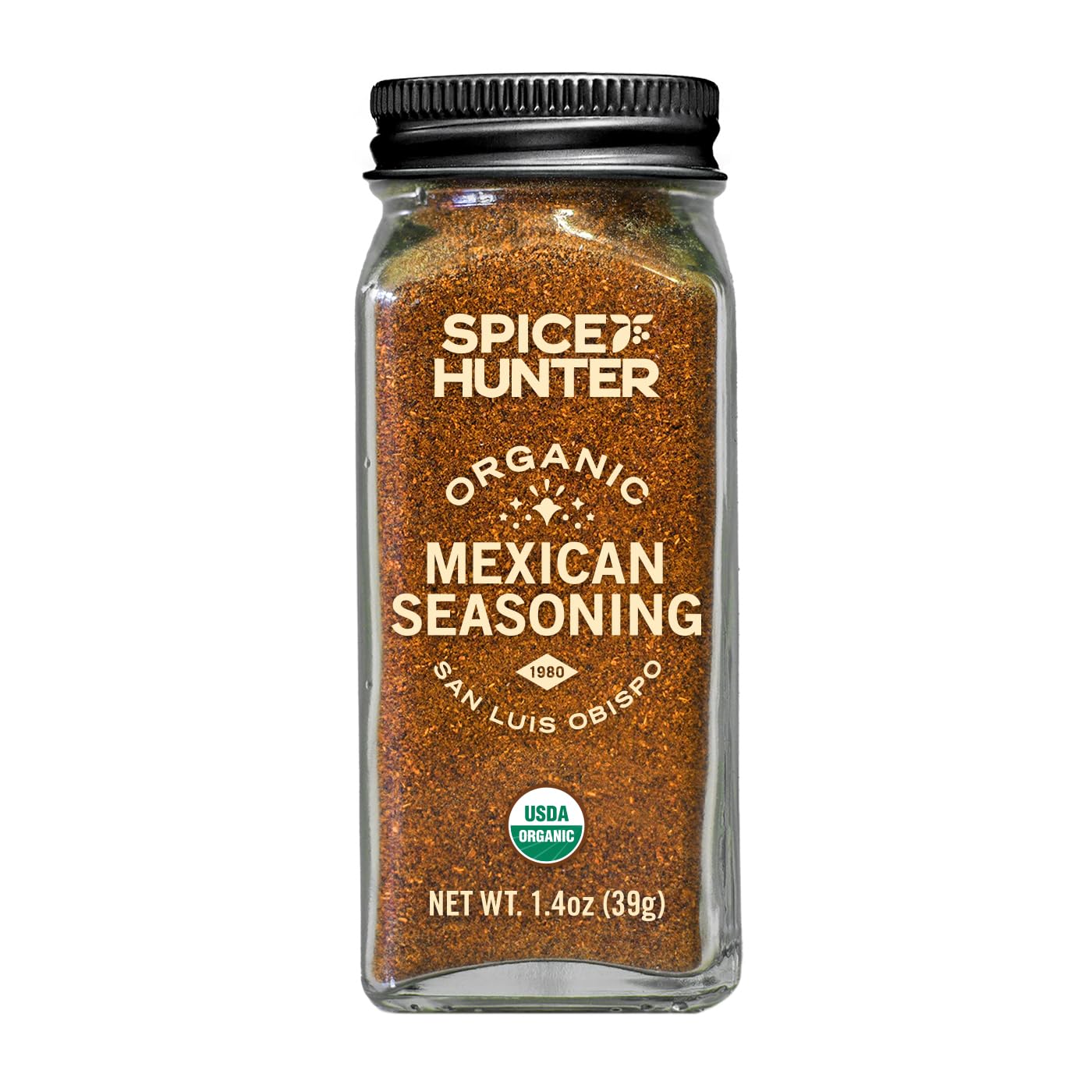 The Spice Hunter Organic Mexican Seasoning Blend jar adds vibrant cumin and paprika for classic Mexican flavors.