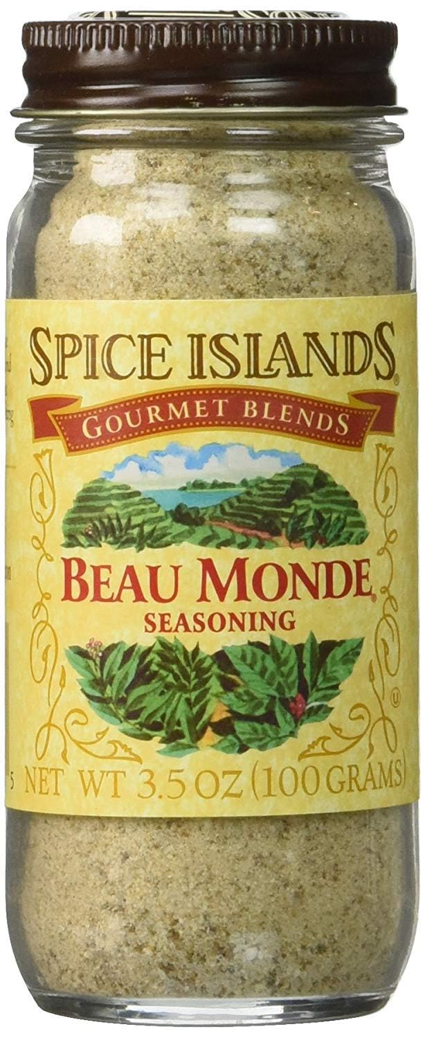 Spice Islands Beau Monde bottle front view showing premium seasoning for versatile cooking