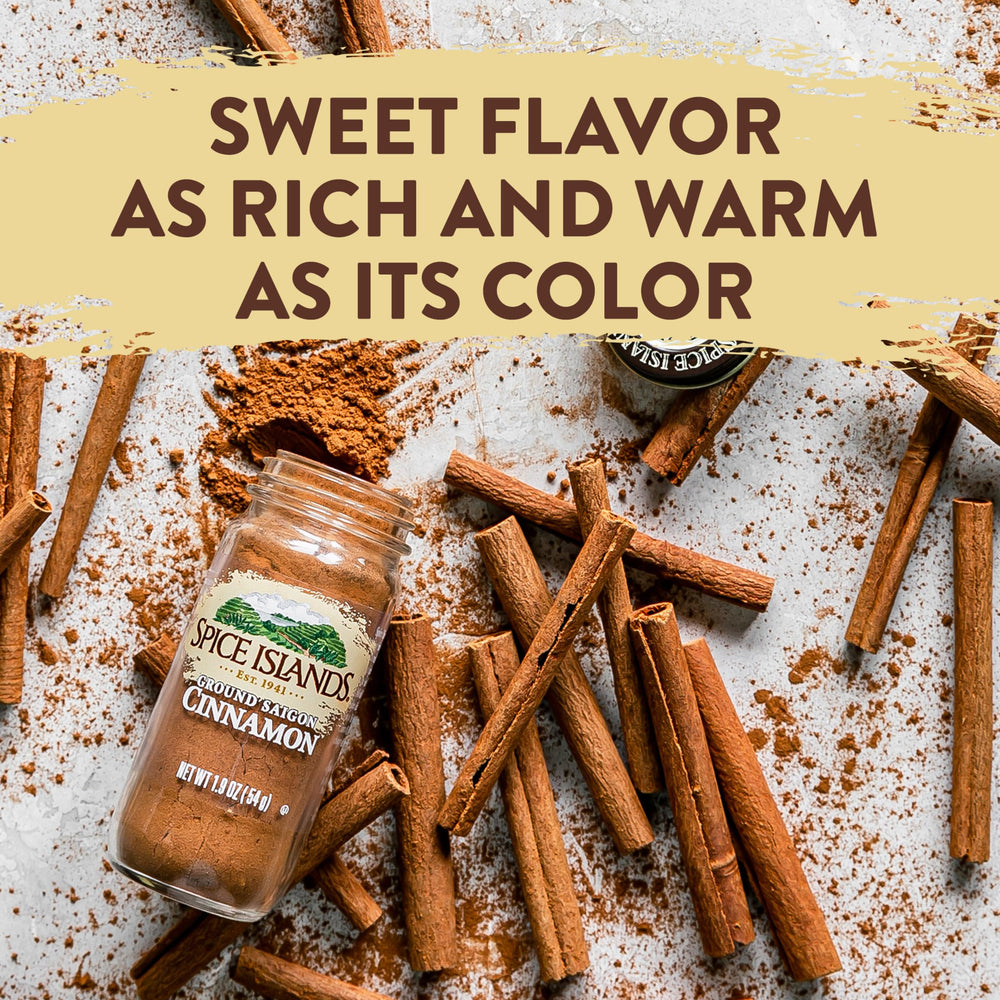 Spice Islands cinnamon label shows no fillers or sugar.