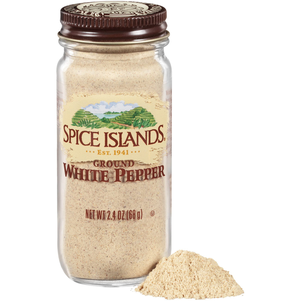 Spice Islands Ground White Pepper bottle dispense enables precise, easy seasoning in soups