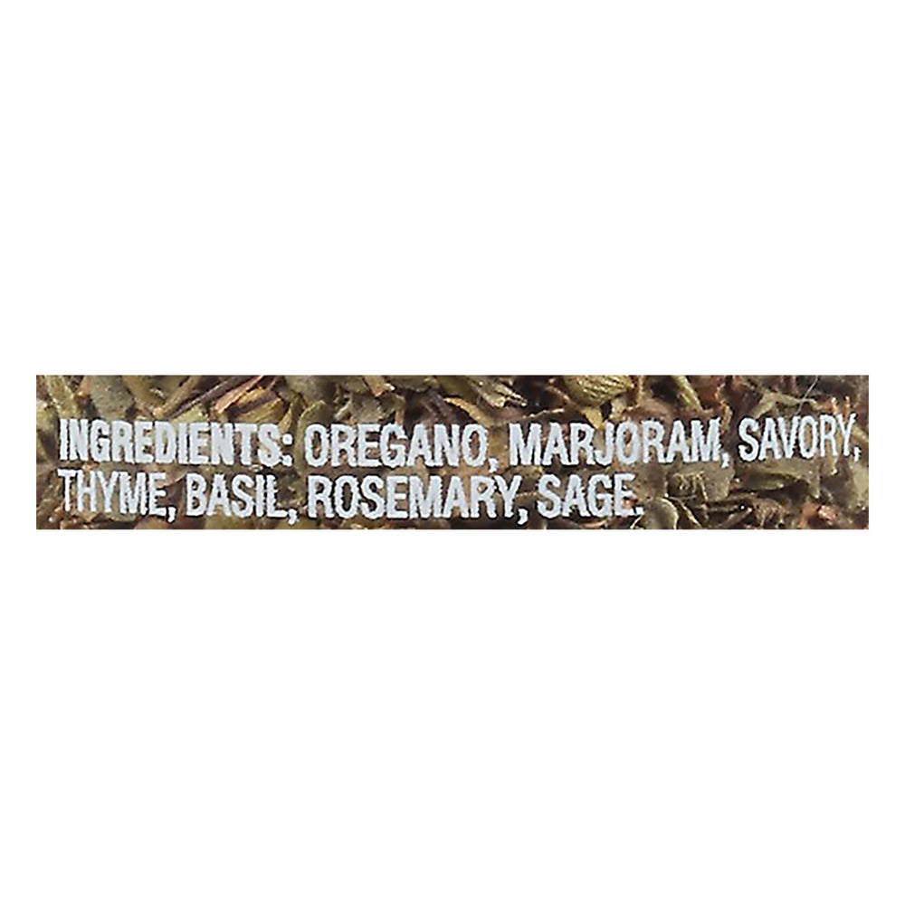 Close-up of Spice Islands Italian Herb Seasoning label and blend