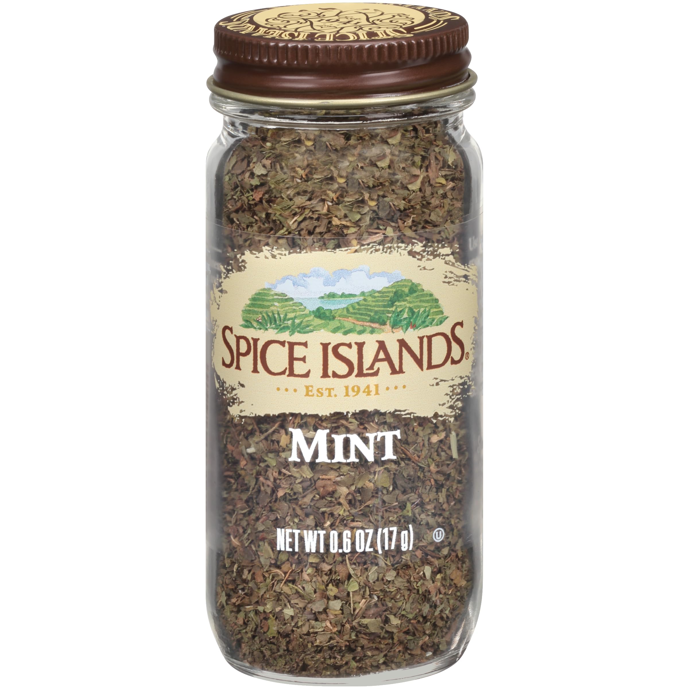 Spice Islands Mint Leaves packaging with fresh sprigs ready to flavor dishes.