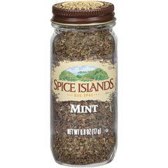 Spice Islands Mint Leaves packaging with fresh sprigs ready to flavor dishes.
