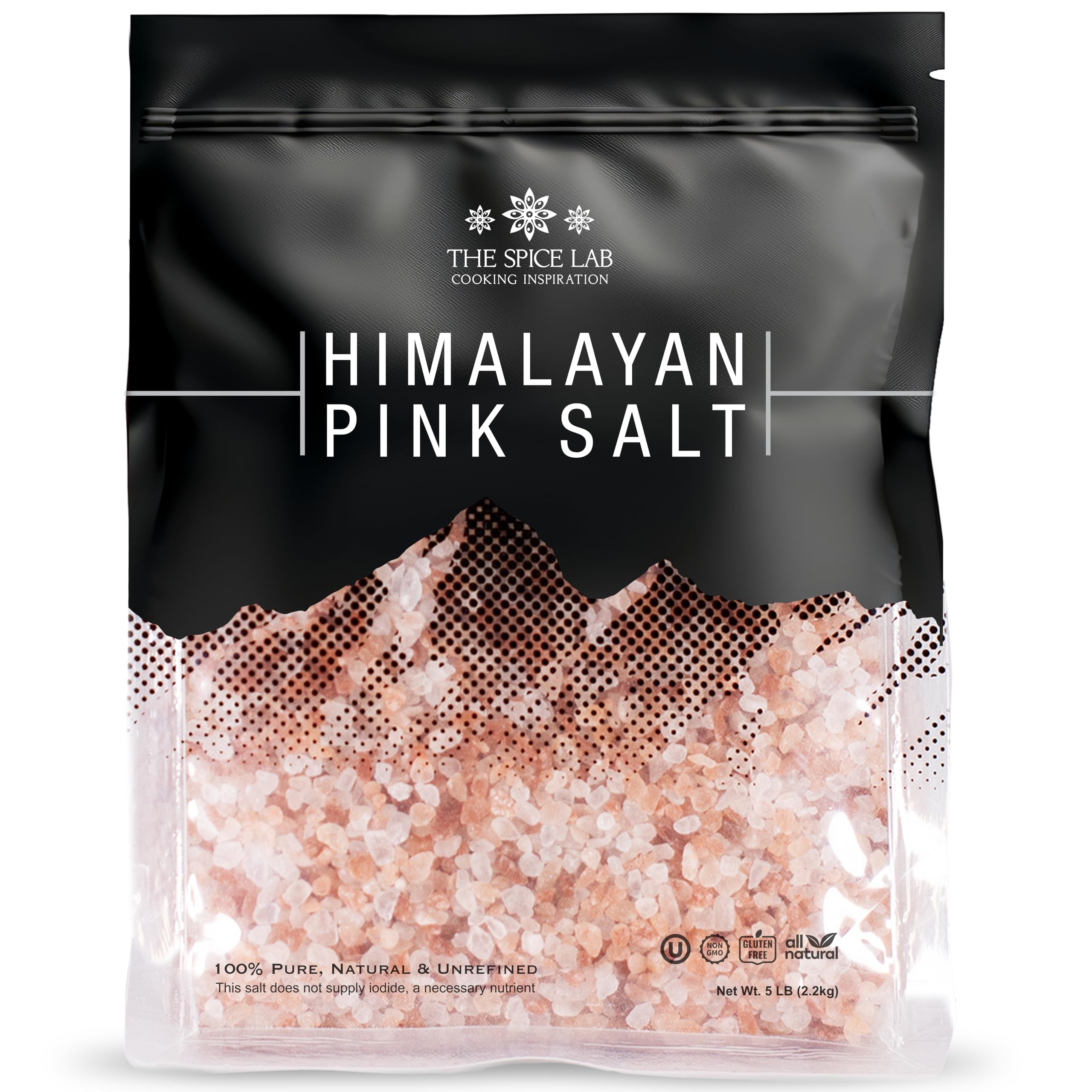 The Spice Lab Pink Himalayan Salt coarse 5lb packaging for bulk kitchen use