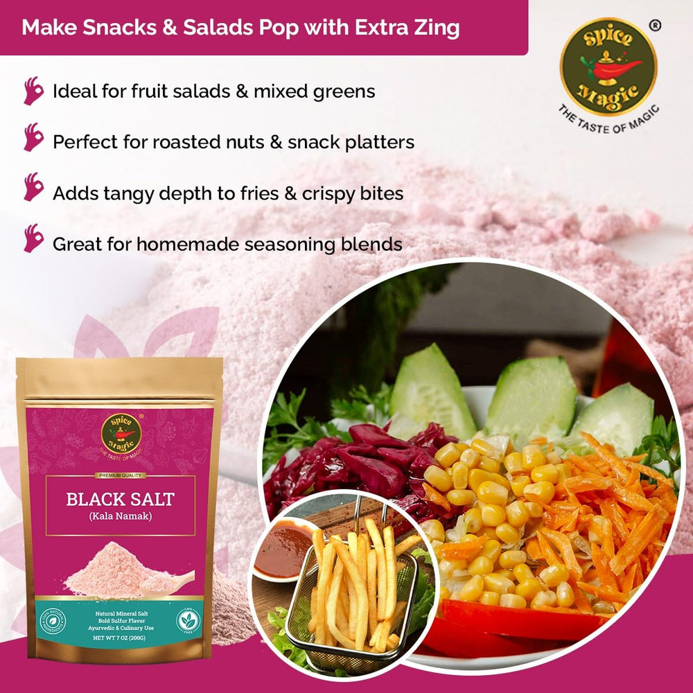 Chaats and curries enhanced by Spice Magic Black Salt's distinctive tang.