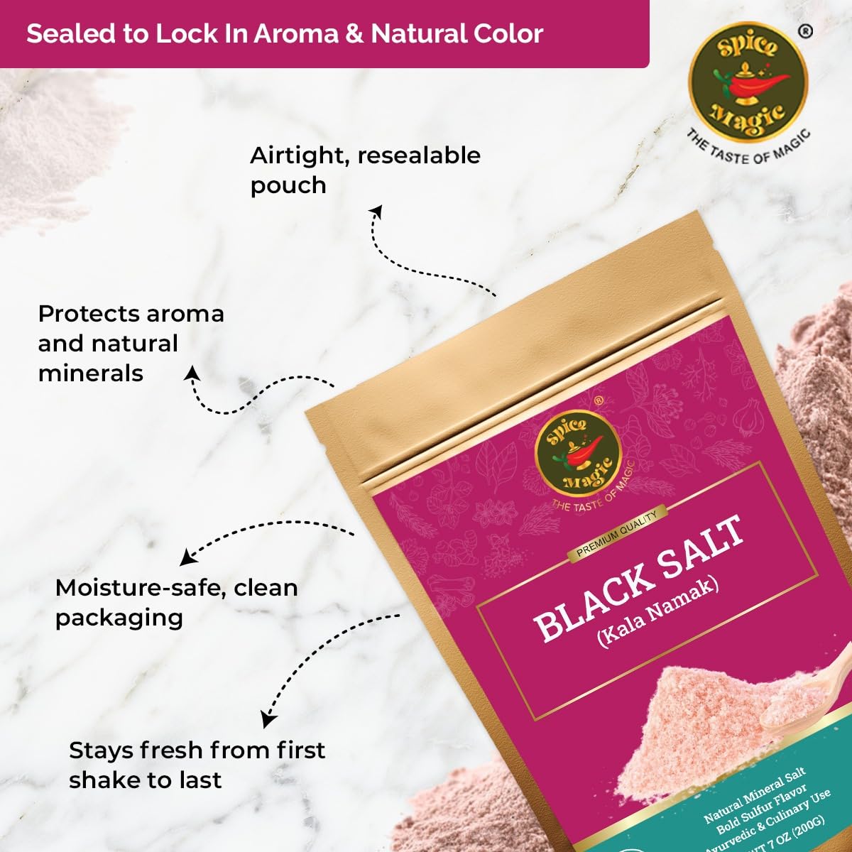 Ingredient list highlights authentic mineral salt with a clean, preservative-free profile.
