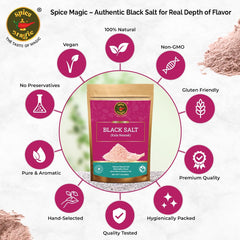 Close-up of Spice Magic Black Salt kala namak crystals with tangy aroma.