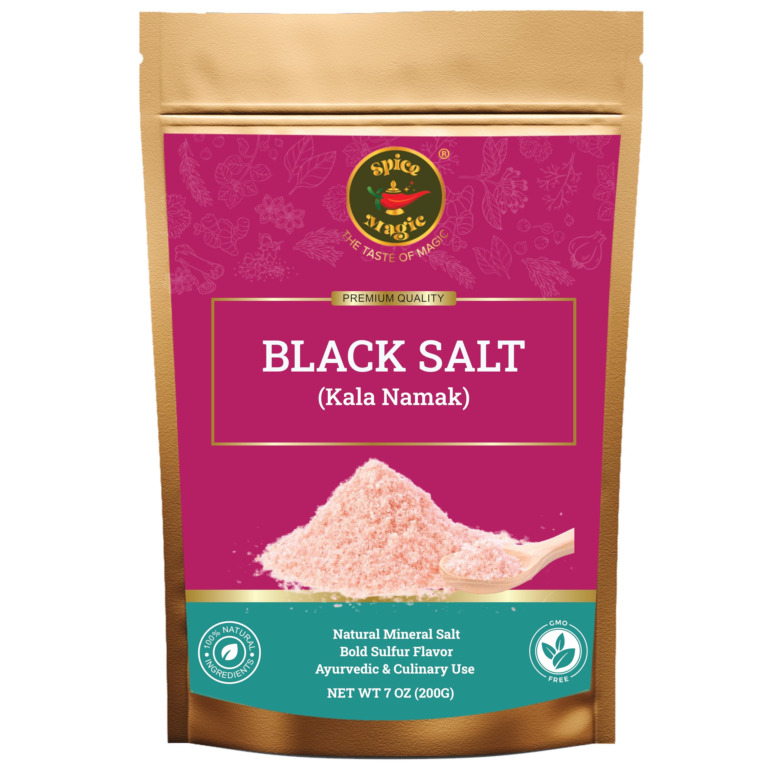 Spice Magic Black Salt packaging shows kala namak for authentic flavor in vegan cooking.