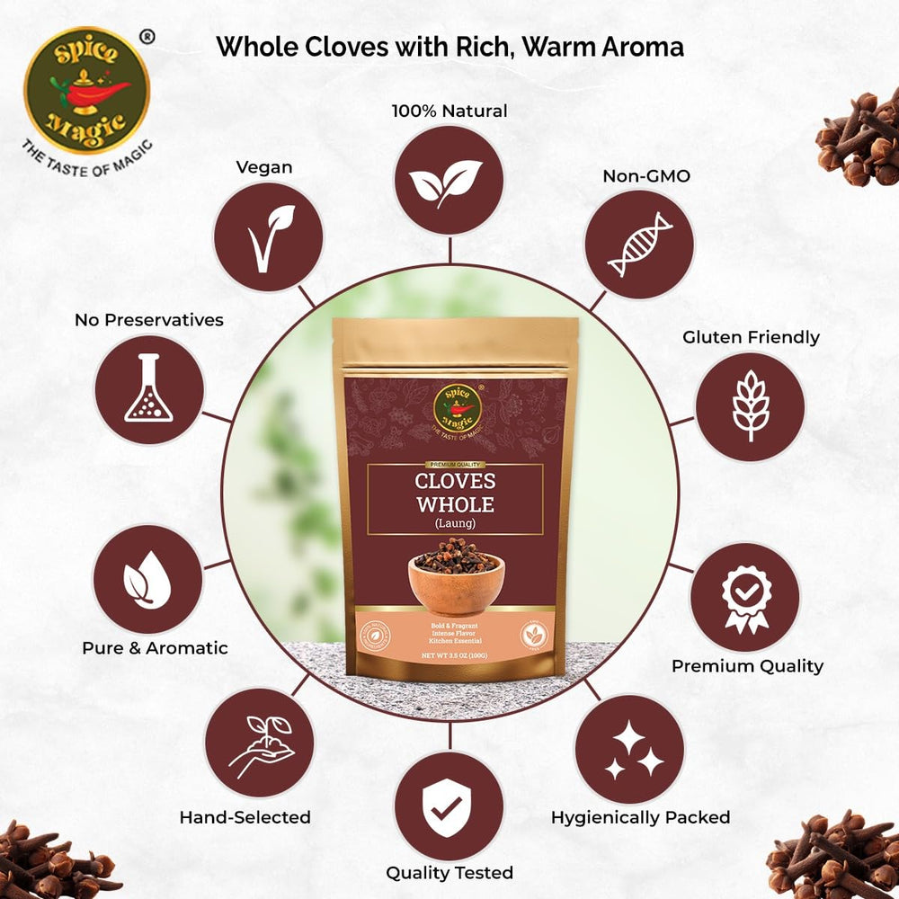 SPICE MAGIC Cloves Whole aroma closeup highlighting rich scent for curries.