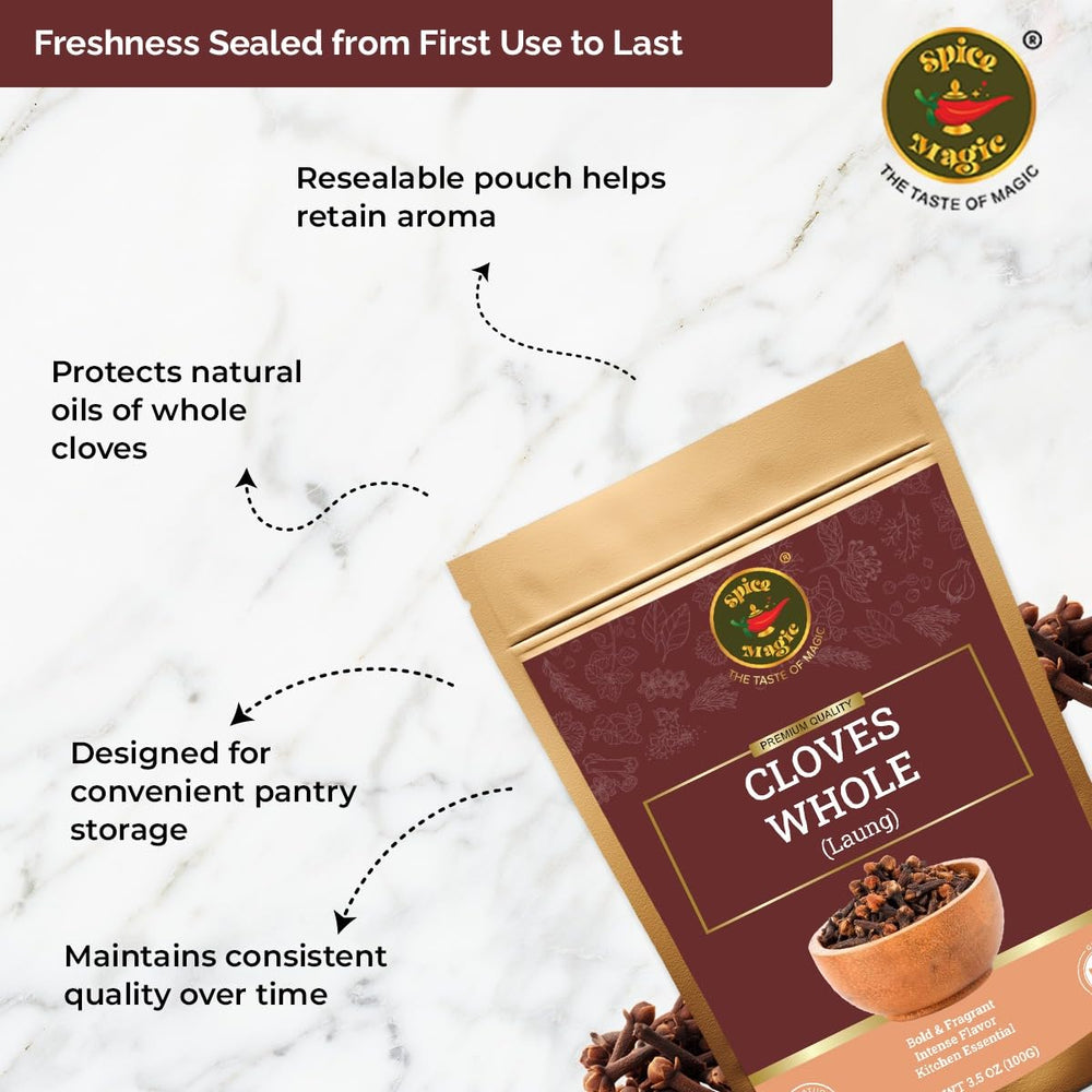 SPICE MAGIC Cloves Whole jar freshness keeps essential oils intact.
