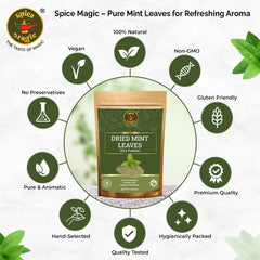 Spice Magic Dried Mint Leaves closeup-cut-sifted – bright aroma and crisp leaf texture