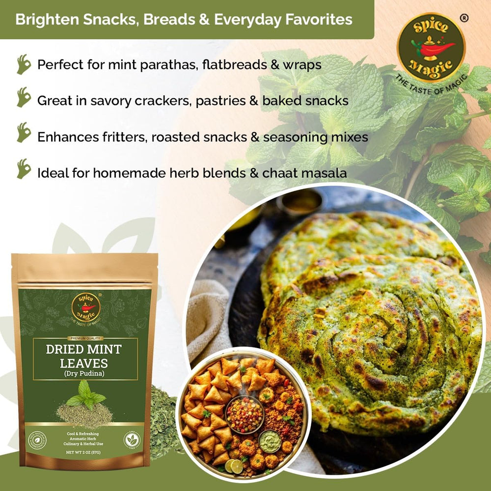 Spice Magic Dried Mint Leaves dried-leaves-closeup – vibrant green leaves with natural aroma
