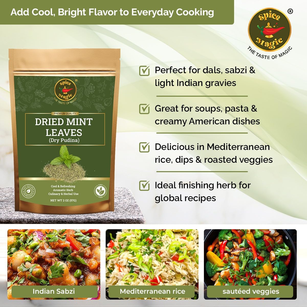 Spice Magic Dried Mint Leaves tea-brew – enhances herbal tea with cooling mint notes