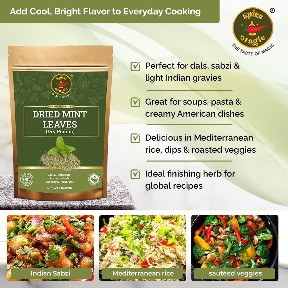 Spice Magic Dried Mint Leaves tea-brew – enhances herbal tea with cooling mint notes