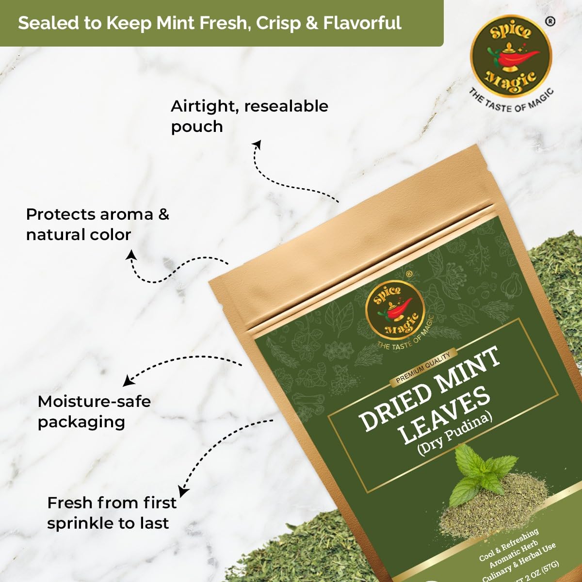 Spice Magic Dried Mint Leaves yogurt-dip – pairs well with yogurt dips and chutneys