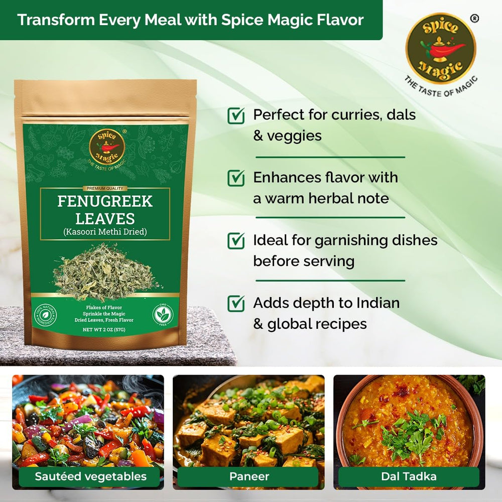 Dried methi leaves from SPICE MAGIC for marinades and spice blends