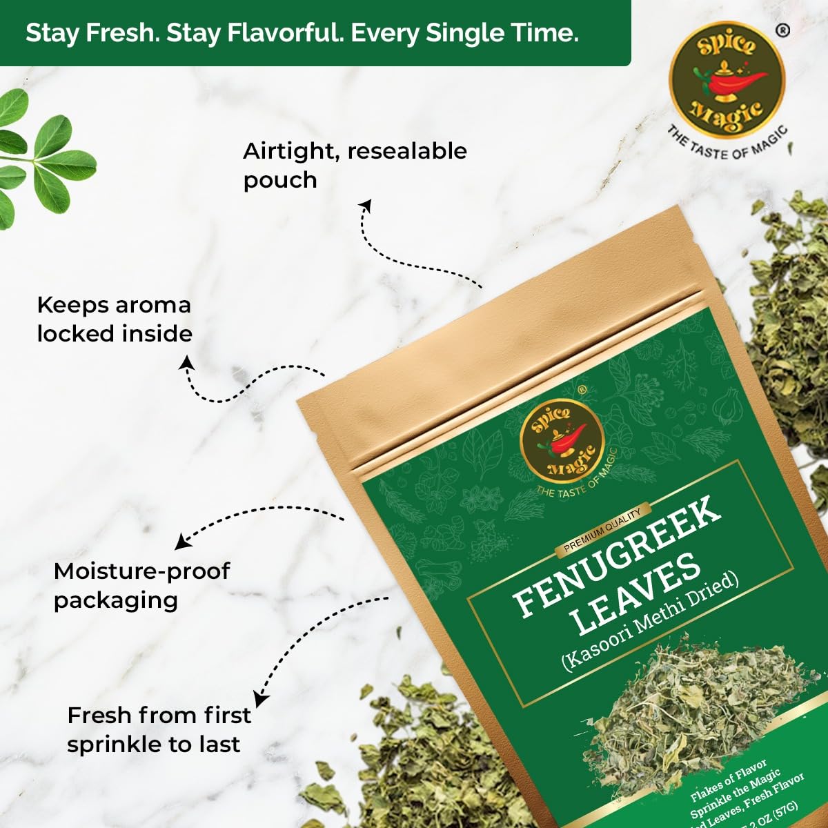 Garnish-ready SPICE MAGIC fenugreek leaves for dips and chutneys
