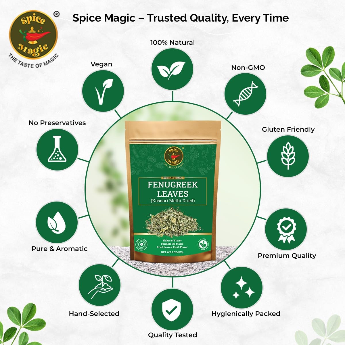 SPICE MAGIC fenugreek leaves pack open showing fresh aroma for dals