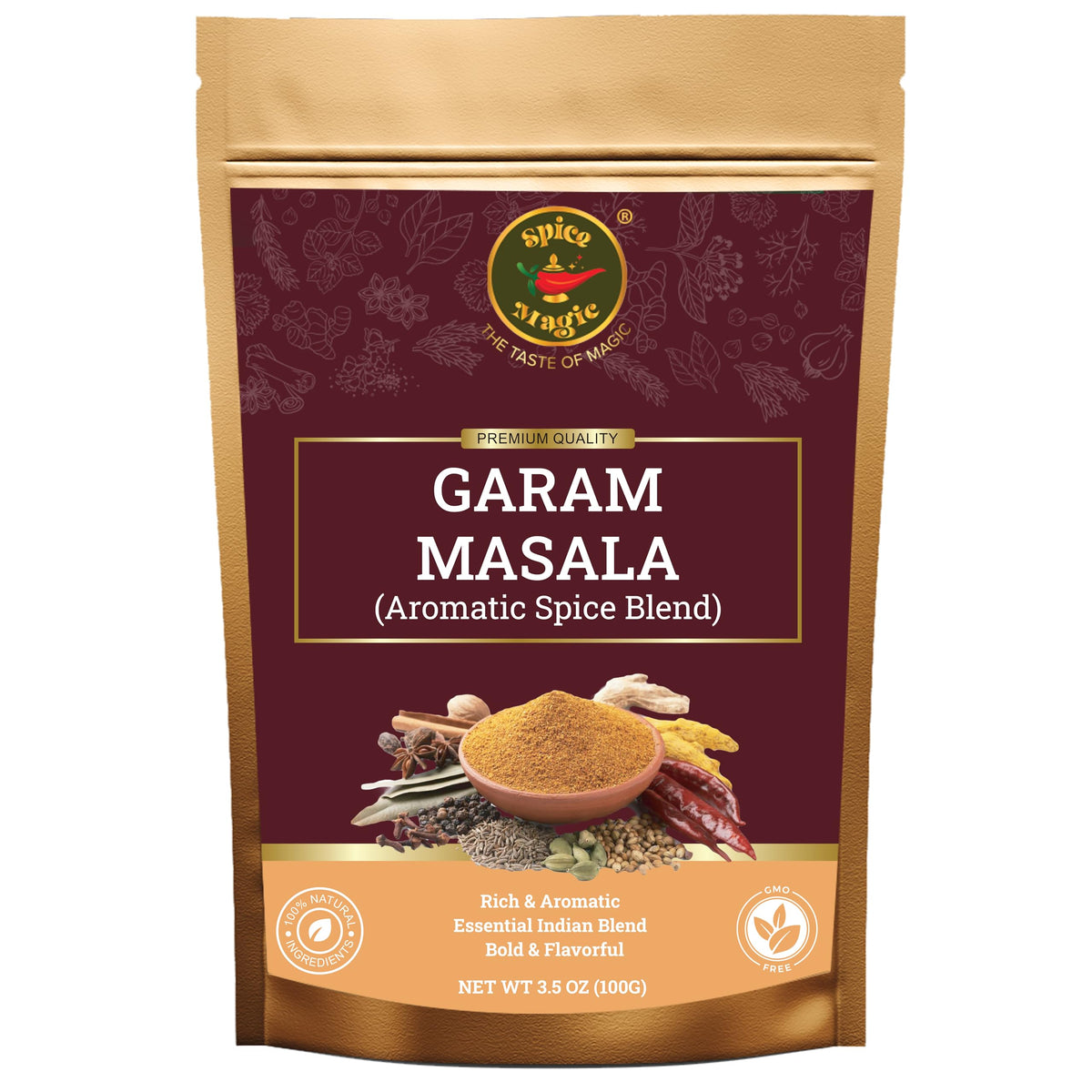 SPICE MAGIC Garam Masala powder in jar enhances authentic Indian flavor for curries.