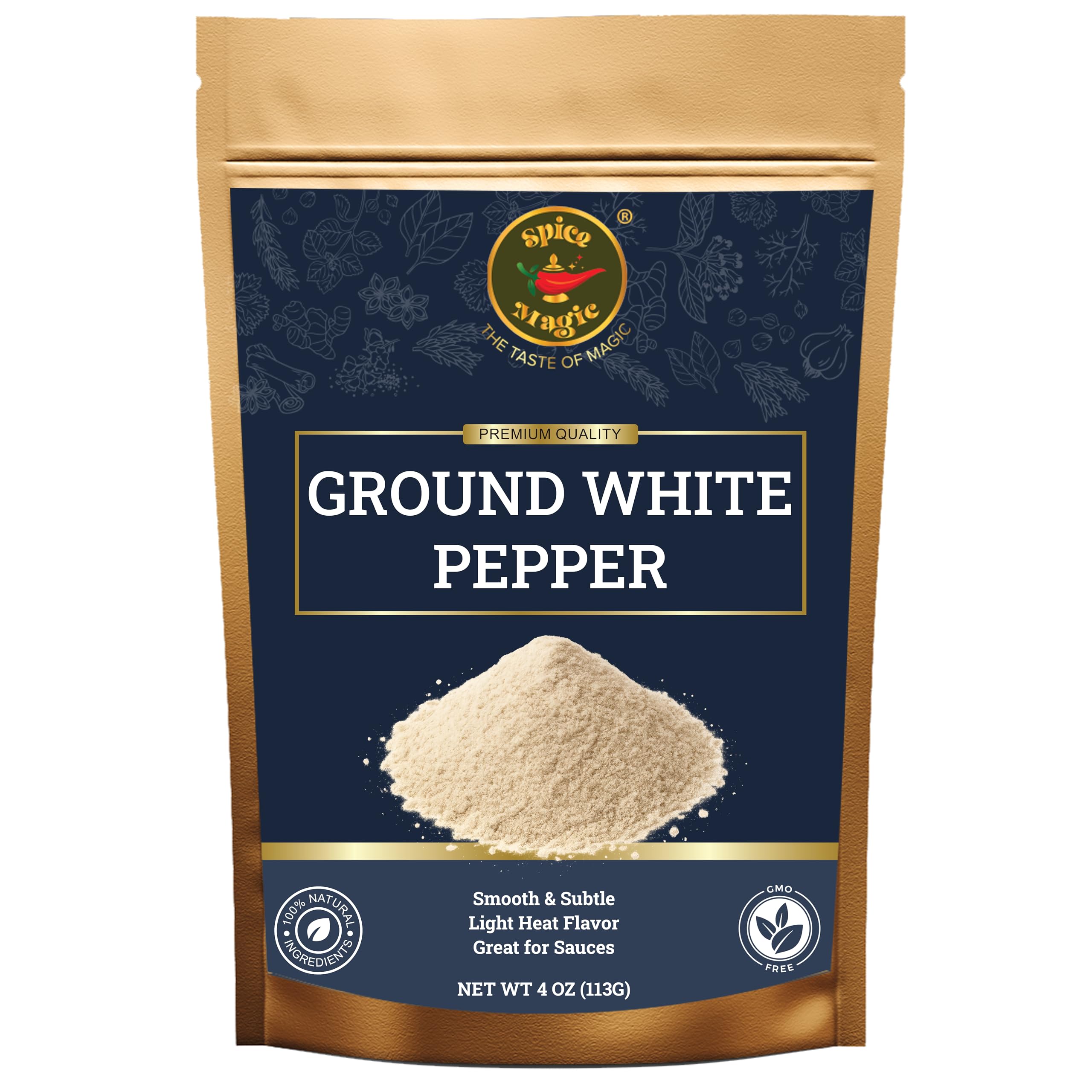 SPICE MAGIC Ground White Pepper bottle for light sauces delivering mild heat and subtle flavor.
